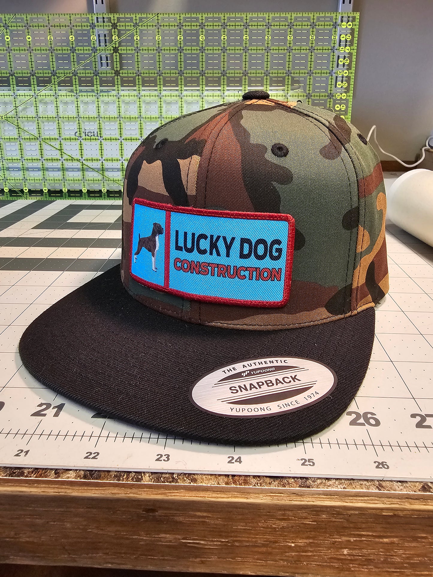 Lucky Dog Construction Patch Flat Bill Hats